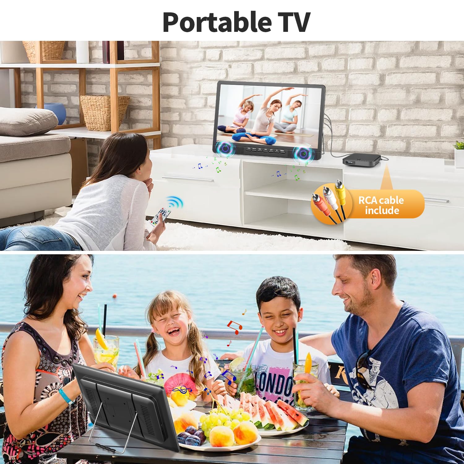 Desobry TV portablel de 18 Pulgadas con Antena, Televisores pequeña con batería Recargable de 6000 mAh, minitelevisor de 12 V con sintonizador Digital DVB/T2, Compatible con entradas USB/HDMI/AV