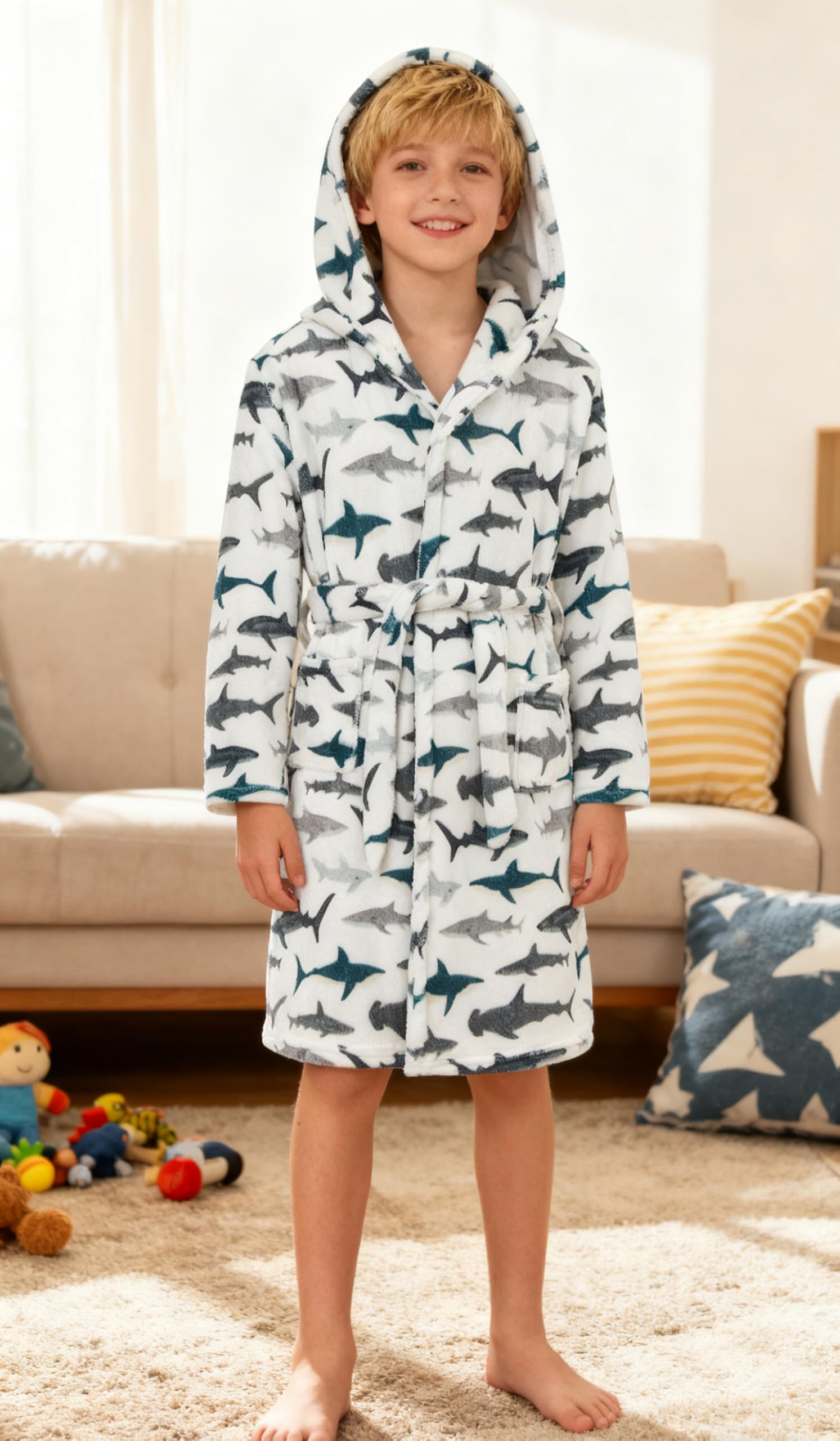 Shark Robe Snapklik.com : Boys Shark Robes Kids Fleece Bathrobes Hooded Flannel ...