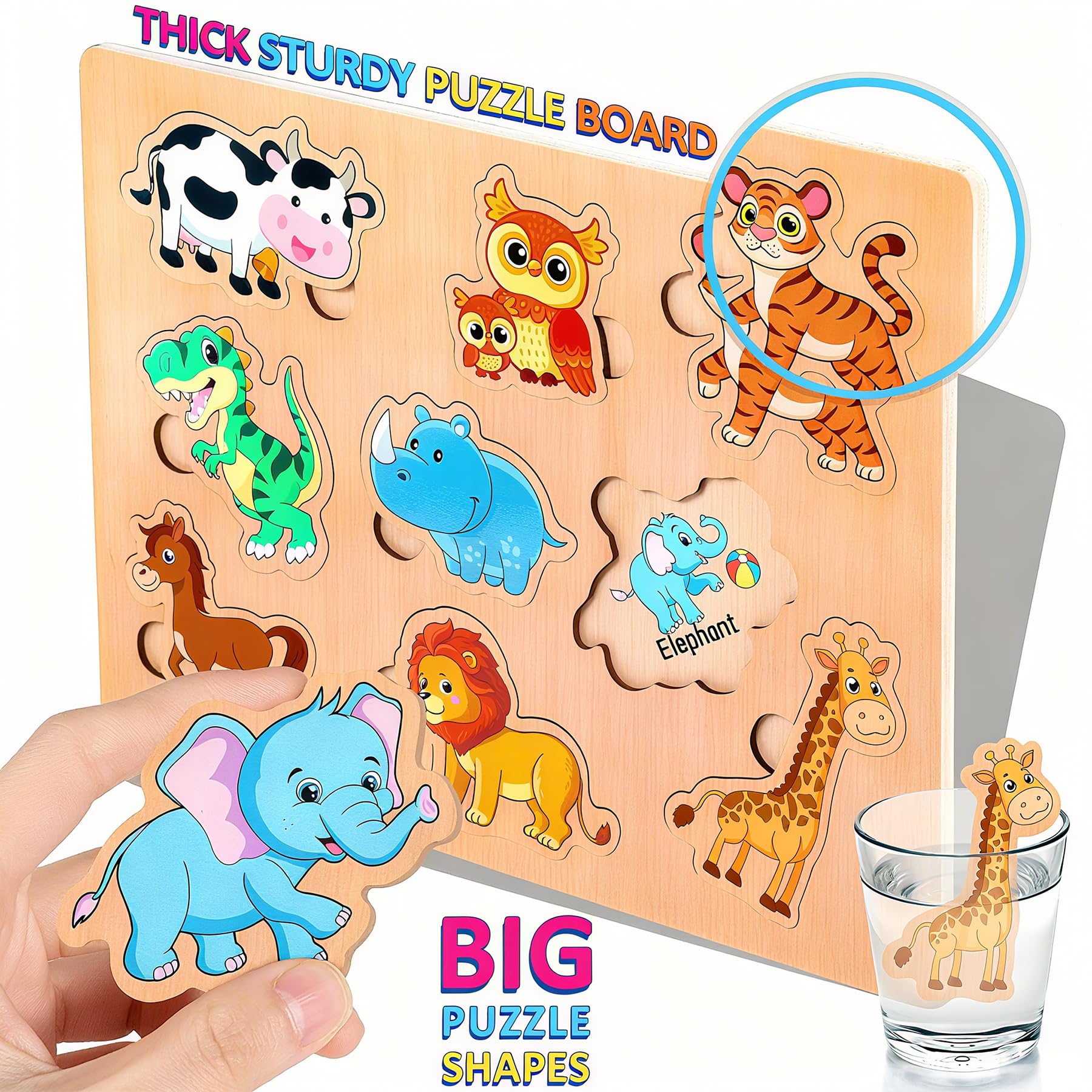 lenbest Zestaw 6 drewnianych puzzli dla dzieci, zabawka Montessori, alfabet zwierzęcy, cyfry, pojazdy, owoce, drewniane zabawki edukacyjne, zabawka dla dzieci w wieku 2-3 lat, prezenty