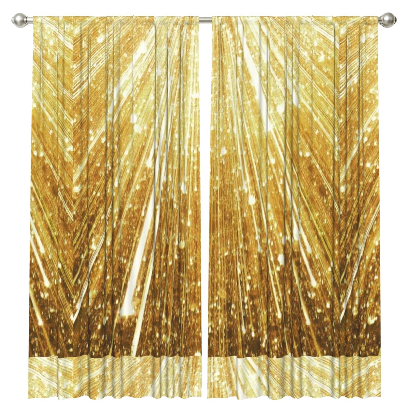 InOmak Gold Bling Printed, 2 Panels Window Curtains 52 x 84 Inch Blackout Curtains for Living Room Bedroom
