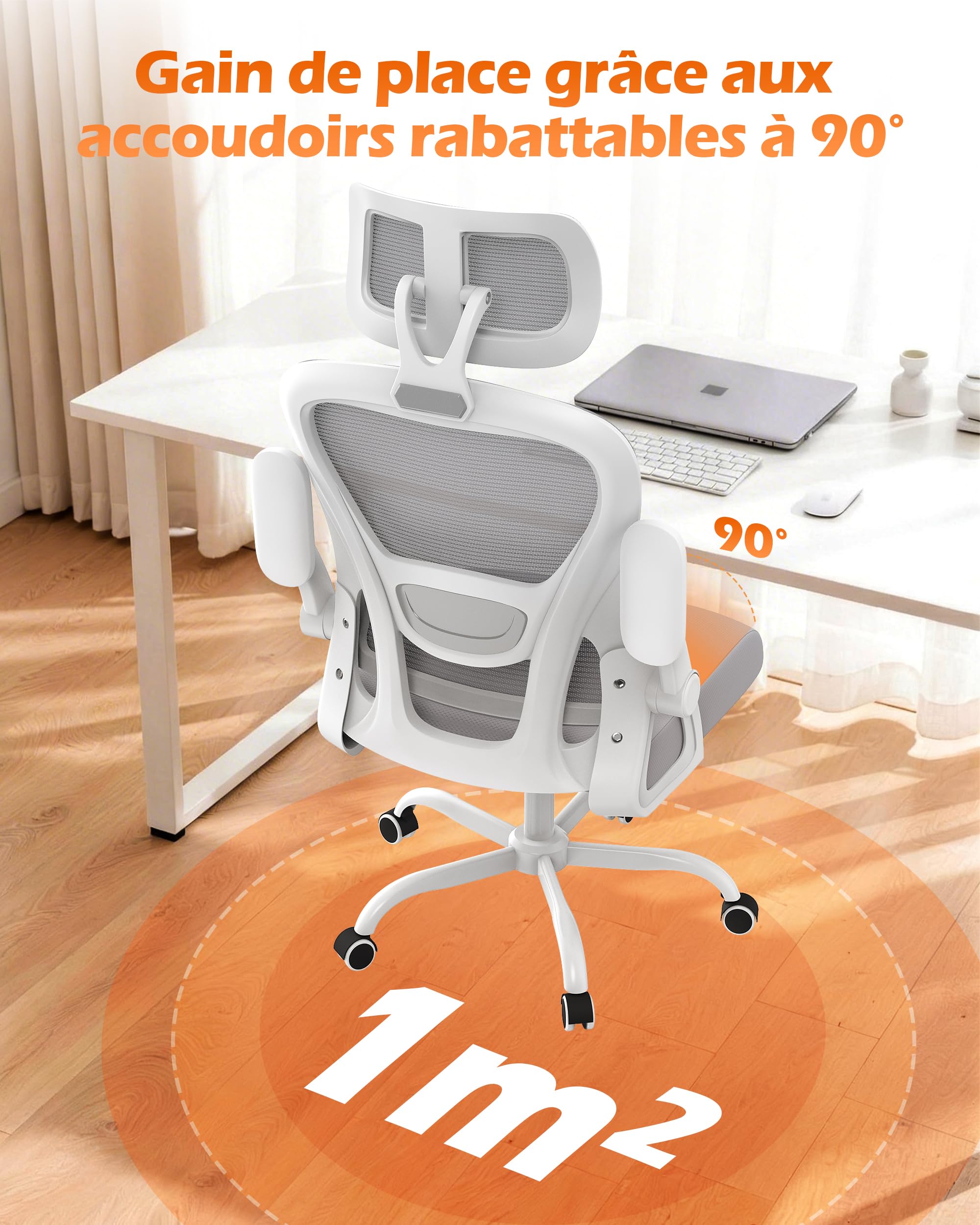 naspaluro Chaise de Bureau Ergonomique avec Support Lombaire, Gris