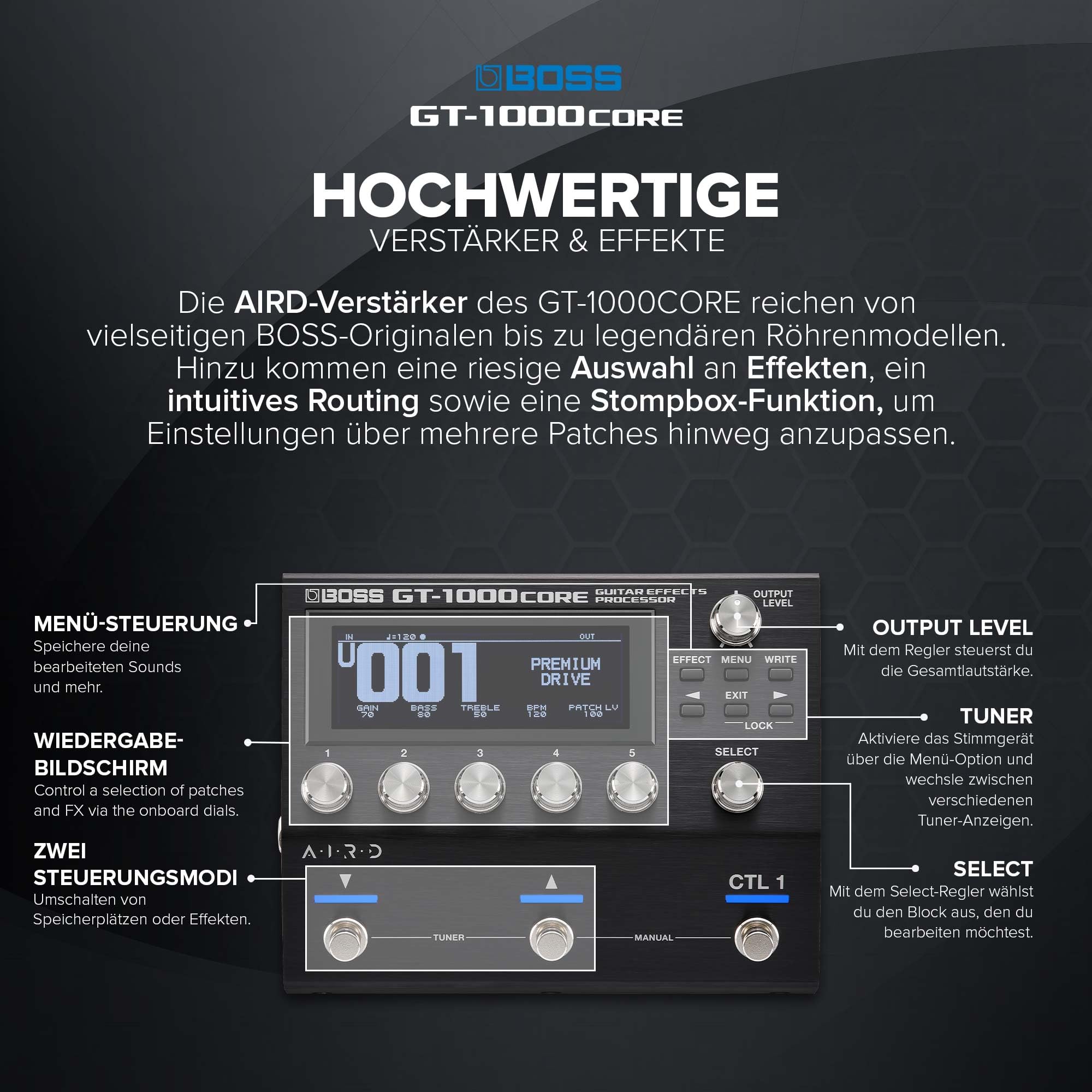 BOSS GT-1000CORE | Compact Guitar Effects Processor | Class-Leading Sound Quality | Ultra-Versatile Guitar Amps Crafted with AIRD | Premium Onboard Effects | Built-in Bluetooth | I/O Features