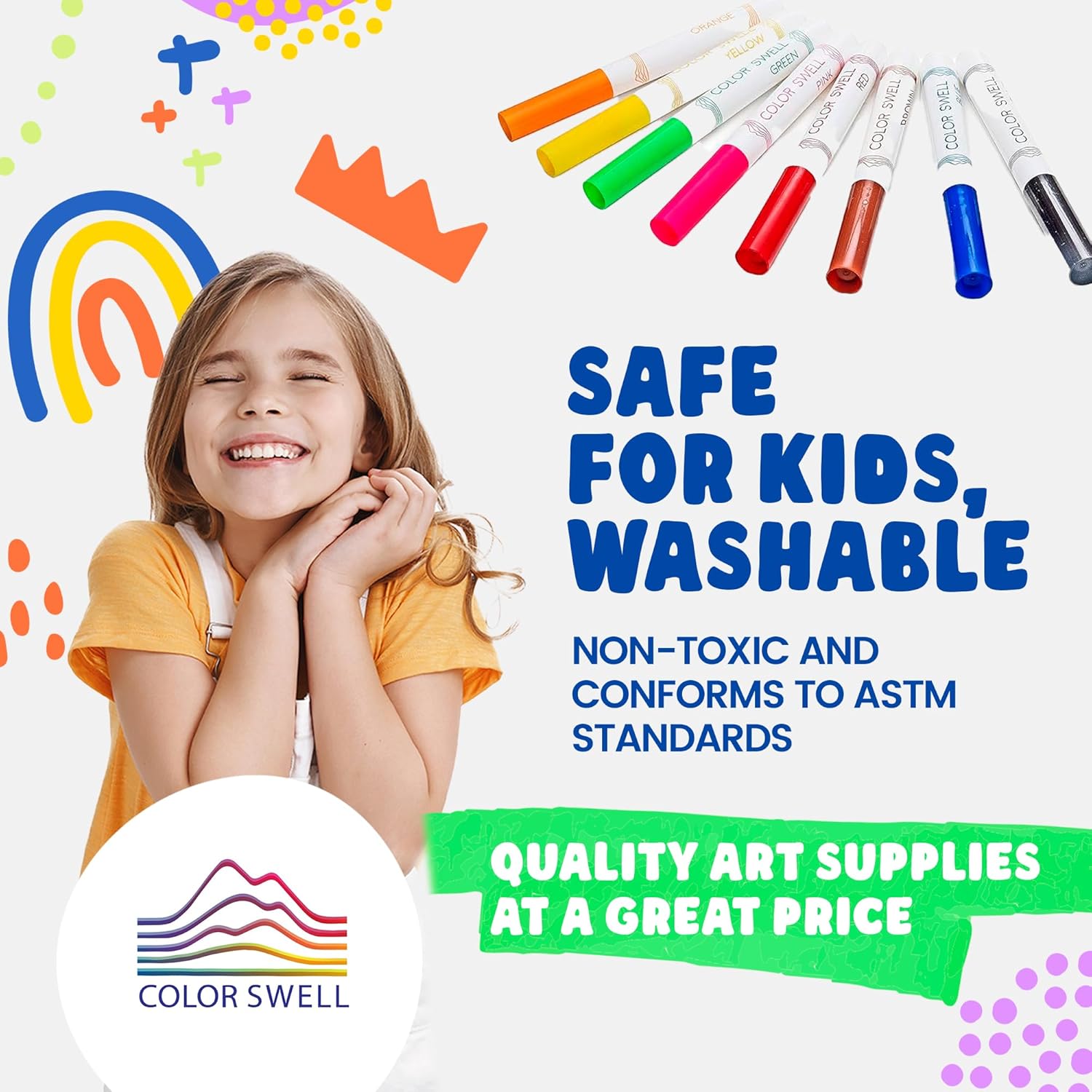 Color Swell Washable Bulk Markers - 18 Boxes of 8 Vibrant Colors (144 Total) Perfect for Kids, Parties, Classrooms - Broad Line Markers - Image 2