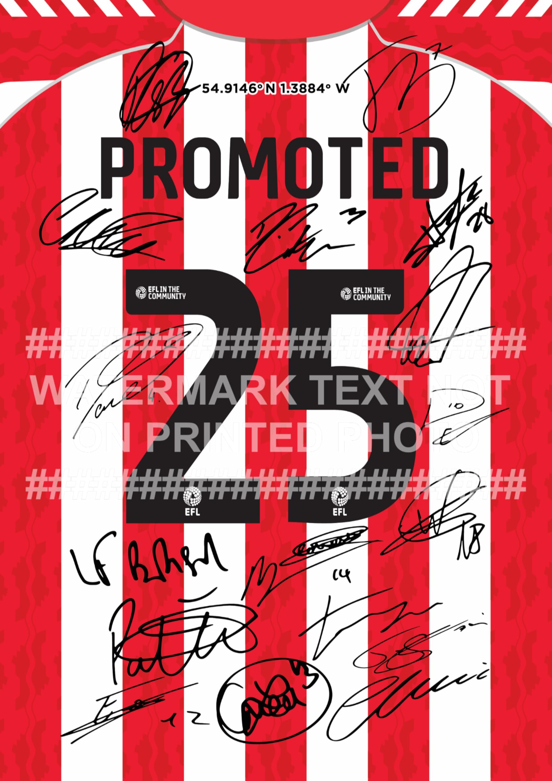 Sunderland 2025 Promotion Squad Signed Photo Print (A4 Print Only) Team Autograph Championship Trophy Wembley Home
