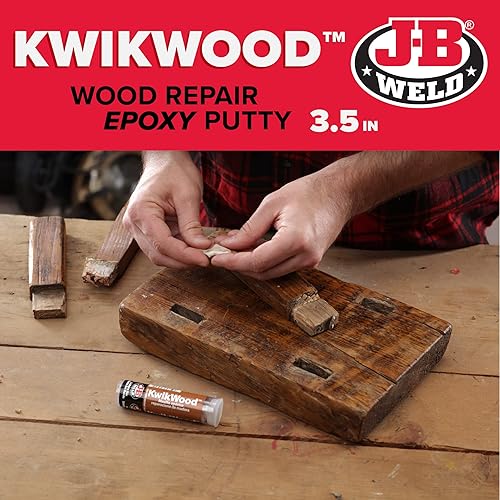 Miniatura 6 de PC Products PC-Woody Wood Repair Pasta epoxi de dos partes, 12 onzas en dos latas, masilla epoxi de reparación de madera KwikWood marrón y tostada,