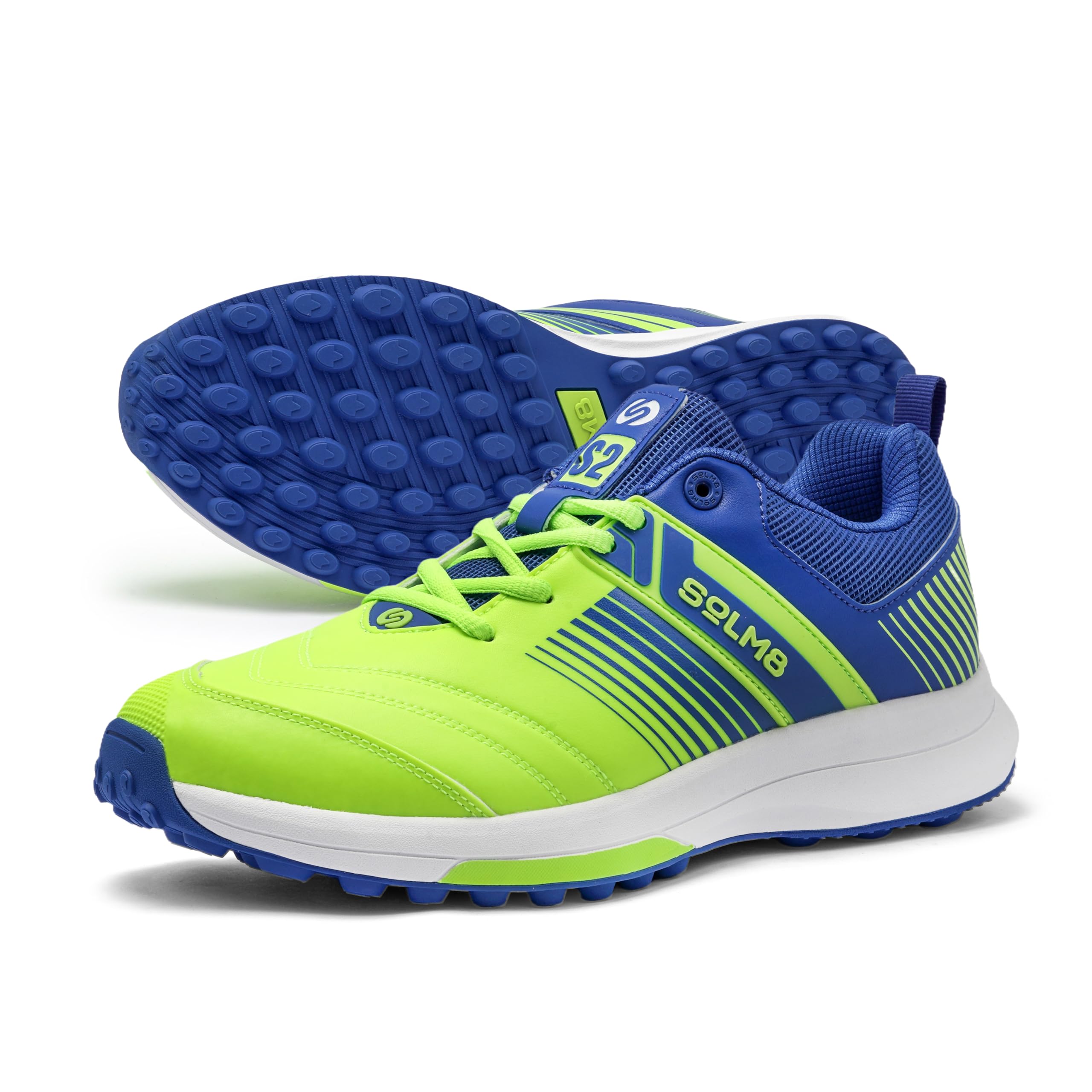 SOLM8 S2 Cricket Shoes Men Boys Junior Players - Advanced Grip Rubber Spikes for Turf/Grass, Ultralight Cushioning in Bright Colors (2025 Edition)