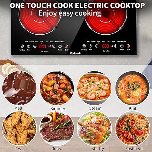 Miniatura 5 de Estufa eléctrica de 2 quemadores de 110 V, estufa eléctrica de 24 pulgadas e incorporada, estufa eléctrica enchufable con 9 niveles de potencia,