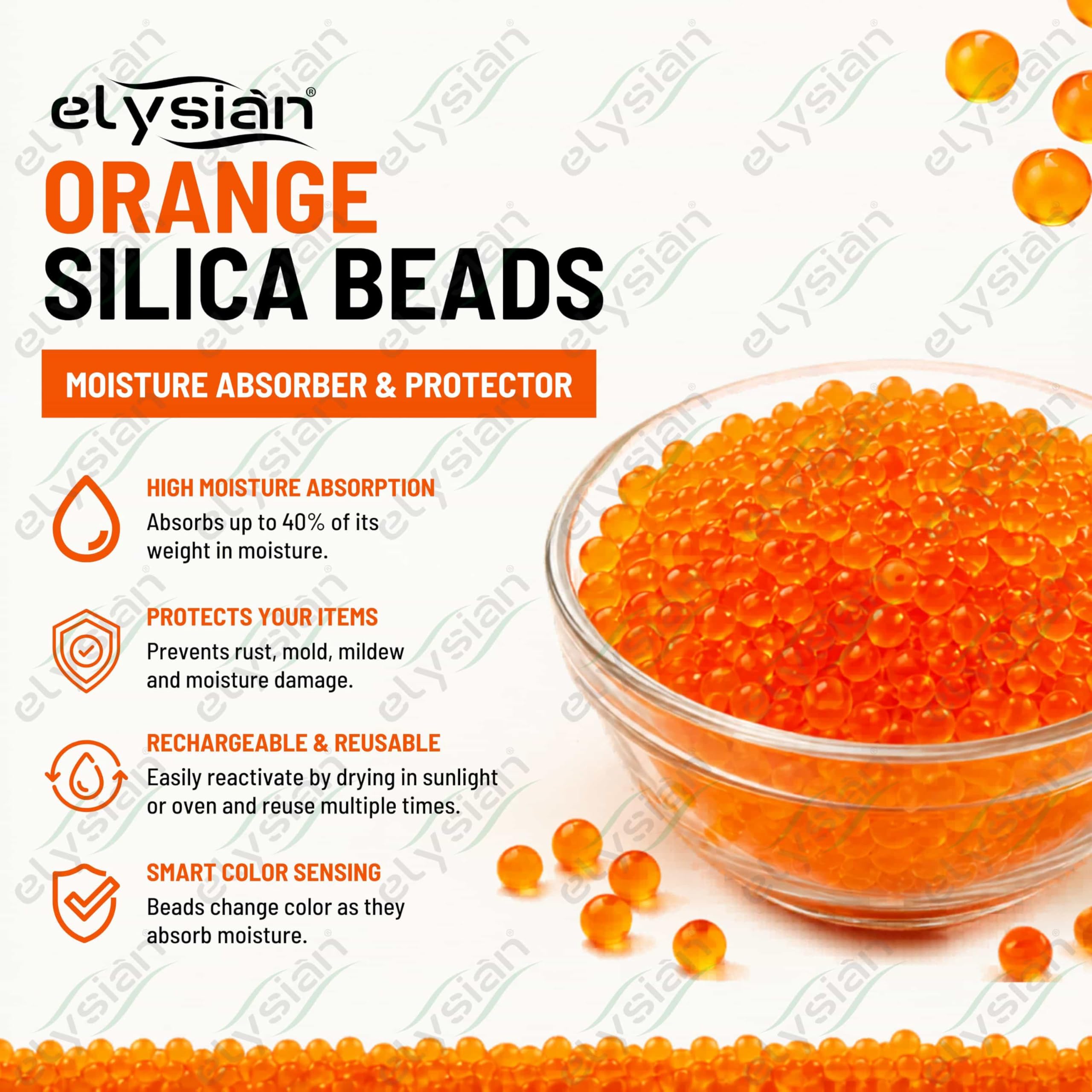 Elysian Orange Silica Gel Beads 2–4mm – 1kg Reusable Desiccant for Humidity Control – Non-Indicating Moisture Absorber for Electronics, Toolkits & Storage 4