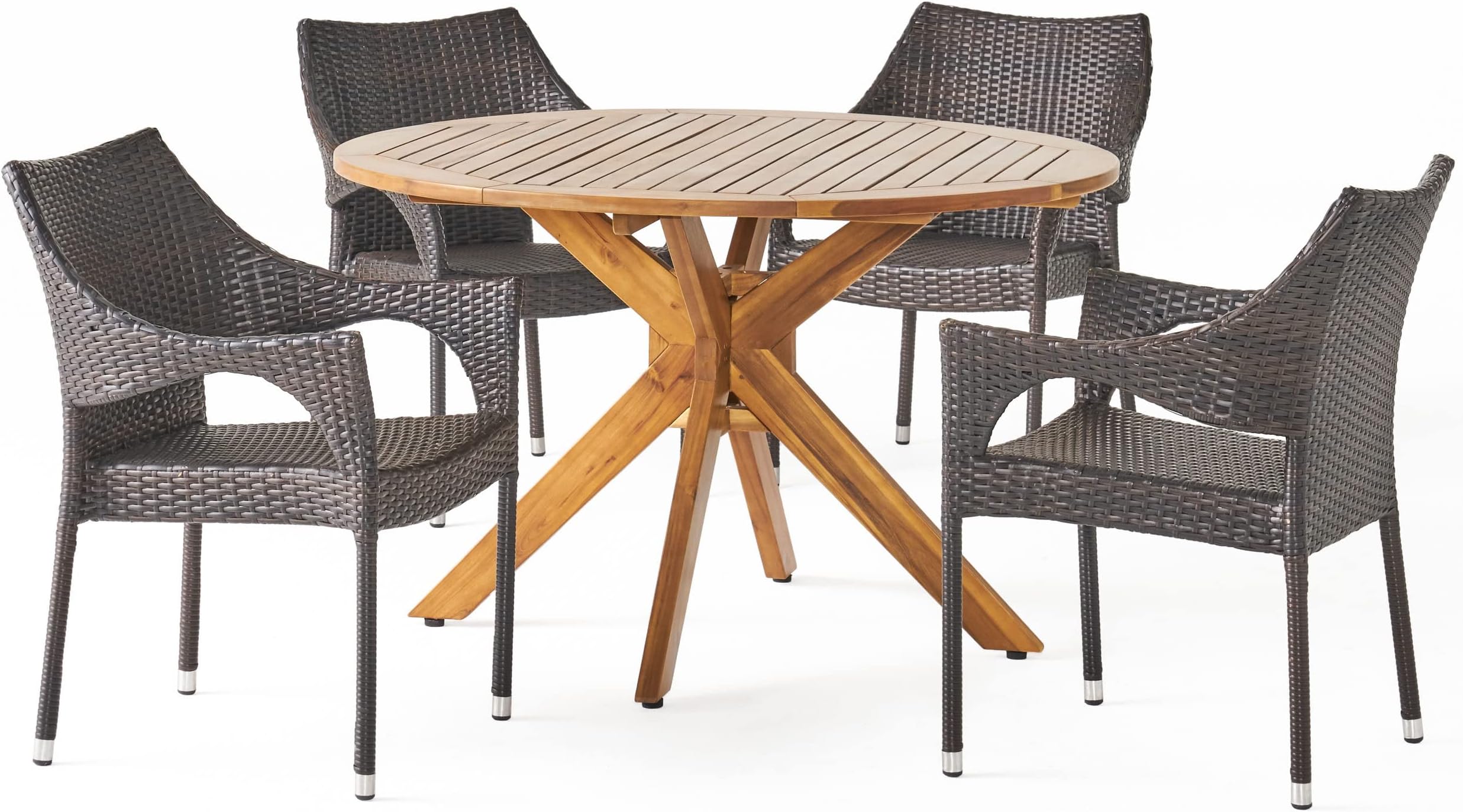 Christopher Knight Home Anthony Outdoor 5 Piece Multibrown Wicker Set with Teak