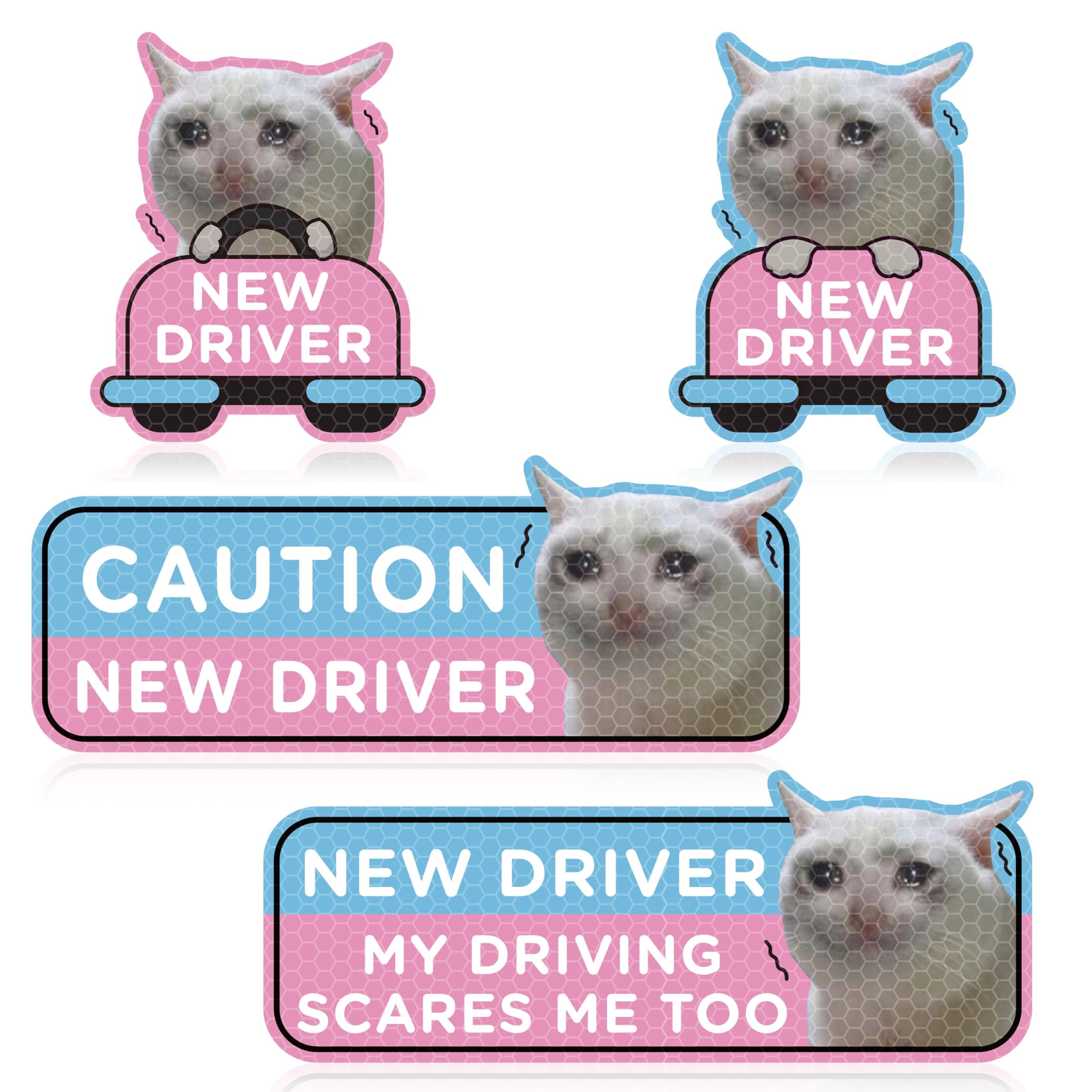 CNhoqc Student New Driver Magnet, 4Pcs Crying Cat Meme Automotive Magnet