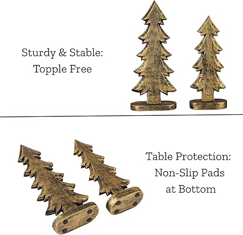 Miniatura 5 de Mie Creations Juego de 2 figuras de árbol de Navidad, decoraciones rústicas de Navidad para el hogar, sala de estar, centro de mesa, repisa,
