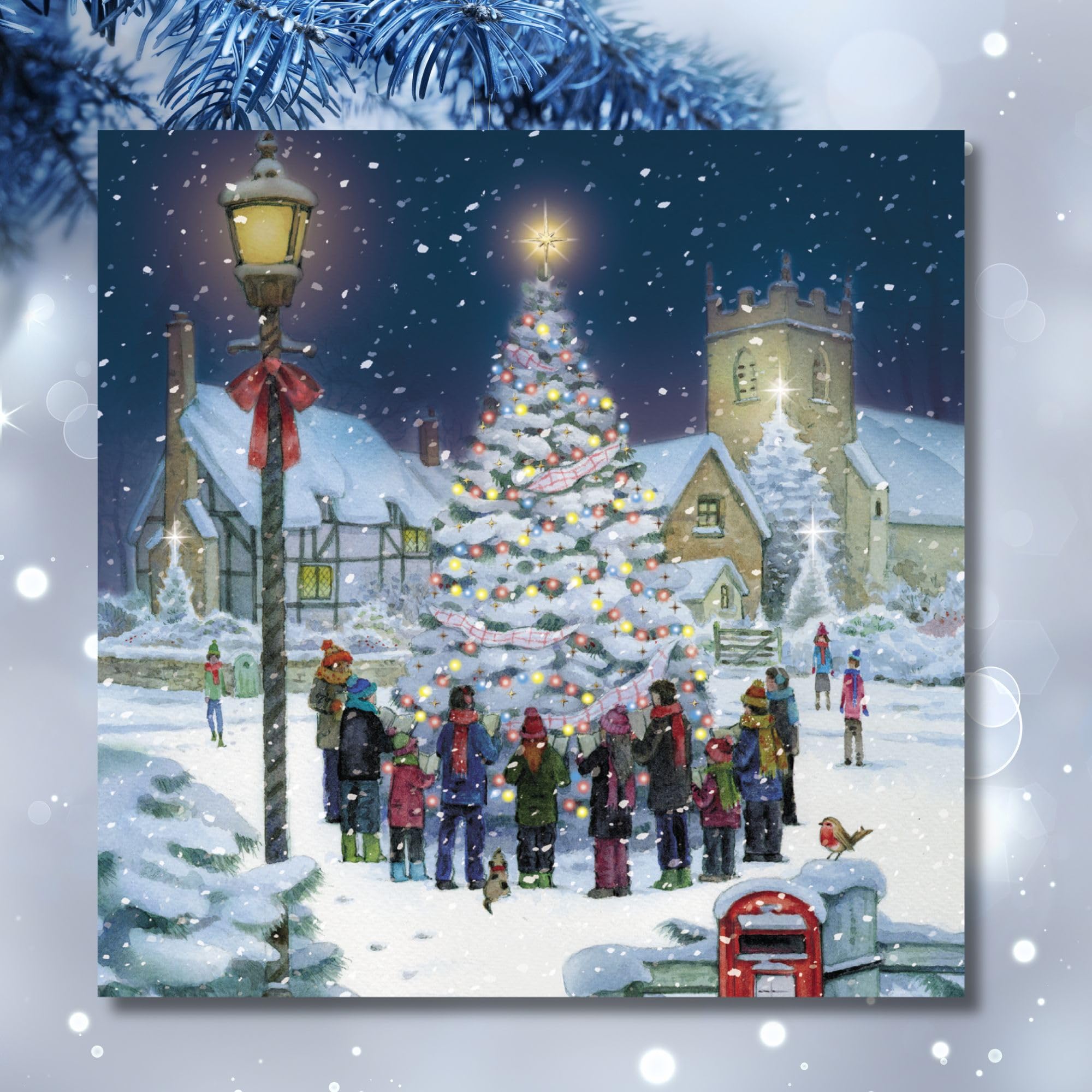 GBCC Charity Christmas Cards Pack of 10, Carols Around the Tree Design, Foil Finish - Image 3
