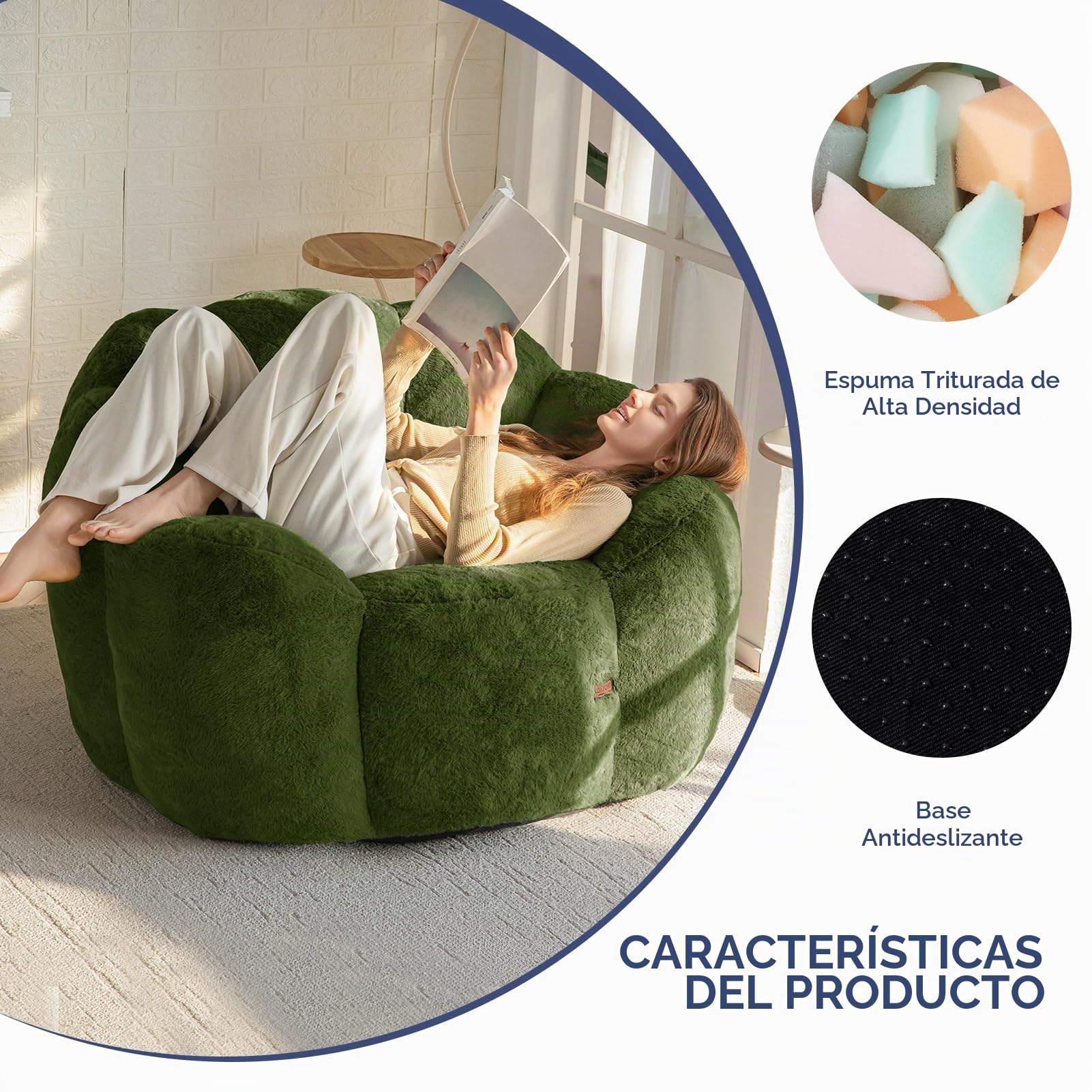 MAXYOYO Sillón Puff, Sofá Puf con Forma Floral, Incluye Relleno, Suave Sofá de Suelo de Piel Sintética, Tamaño Gigante, Ideal para Sala de Estar y Dormitorio