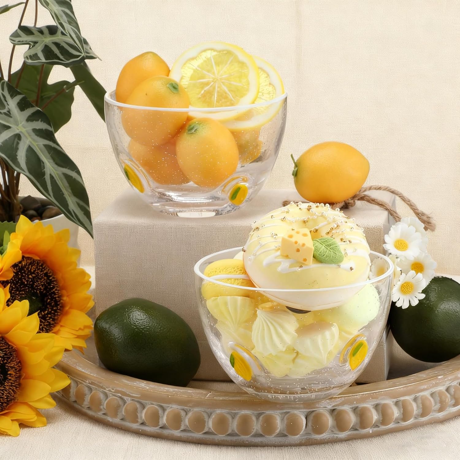 Potchen 2 Pcs Glass Candy Bowls, Lemon