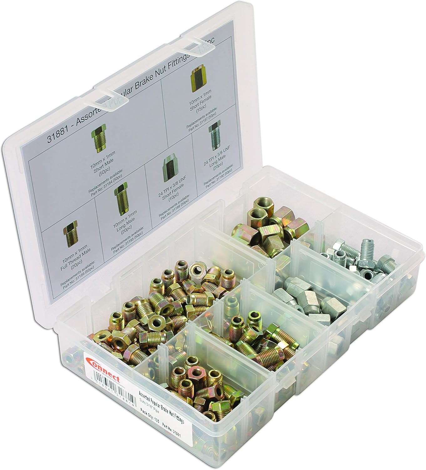 Connect 31881 Assorted Popular Brake Nut Fittings Box 135pc
