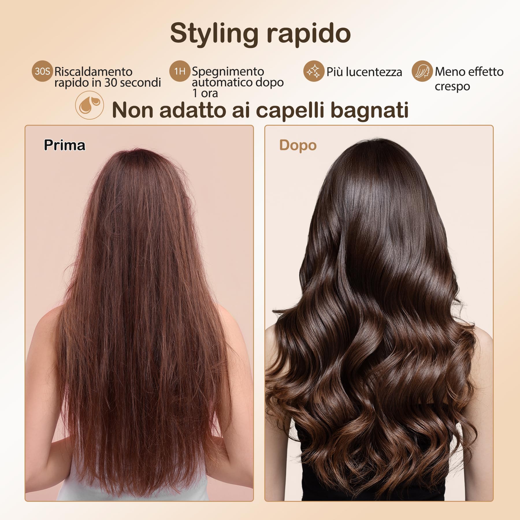 Thermal Brush, Spazzola Termica Arricciante, Spazzola Rotonda Termica Elettrica Ionica Per Ricci Naturali, 9 Temperature Regolabile, Meno Danni, Fusto Da 38mm, Doppia Tensione