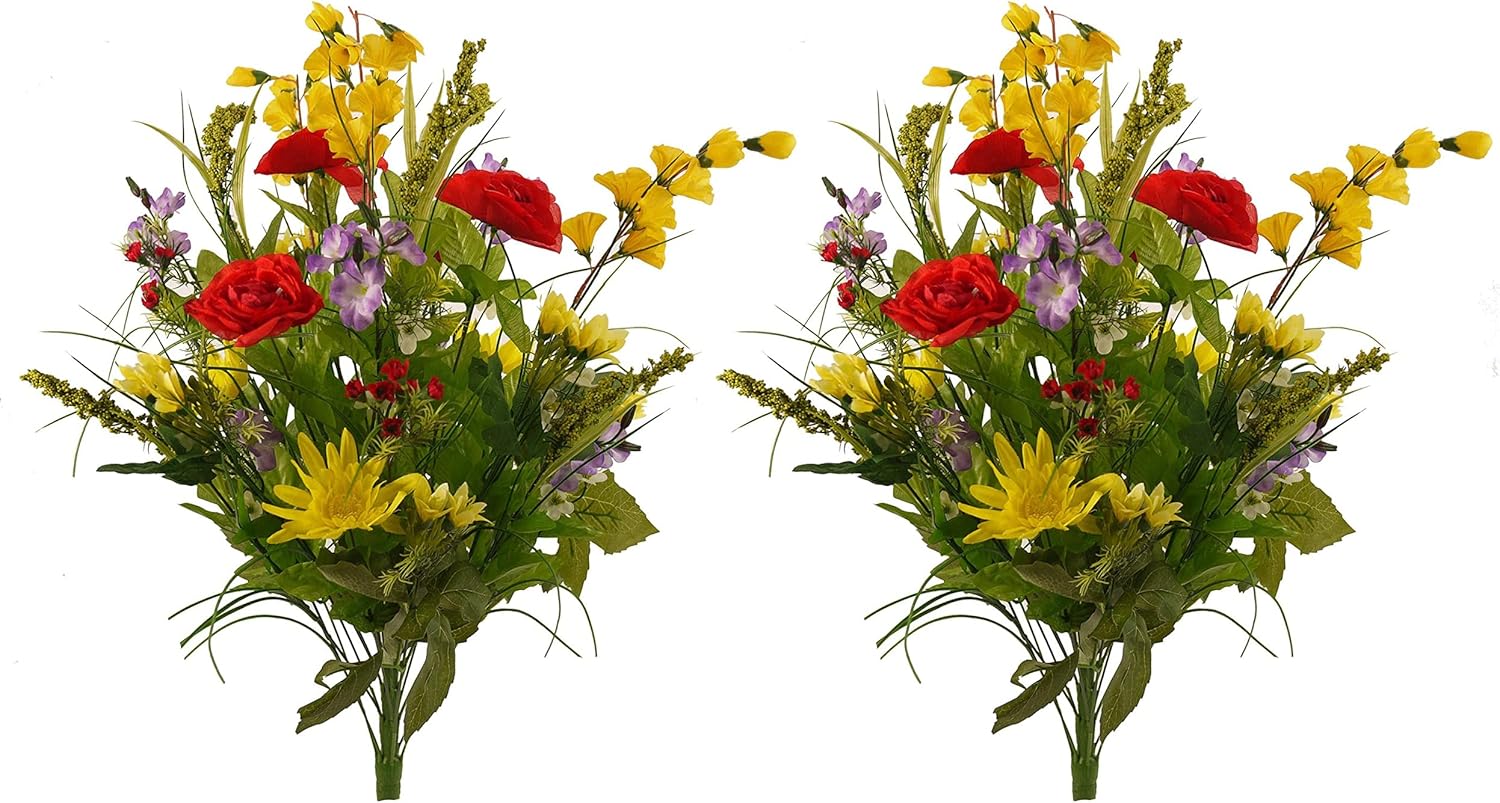Admired By Nature GPB4328-YW/RD/PUR-2 Artificial Dahlia, Morning Glory and Ranunculus and Blossom Fillers Mixed Bush - 30 Stems, Set of 2,Yellow-red-Pruple-Dahlia : Home & Kitchen