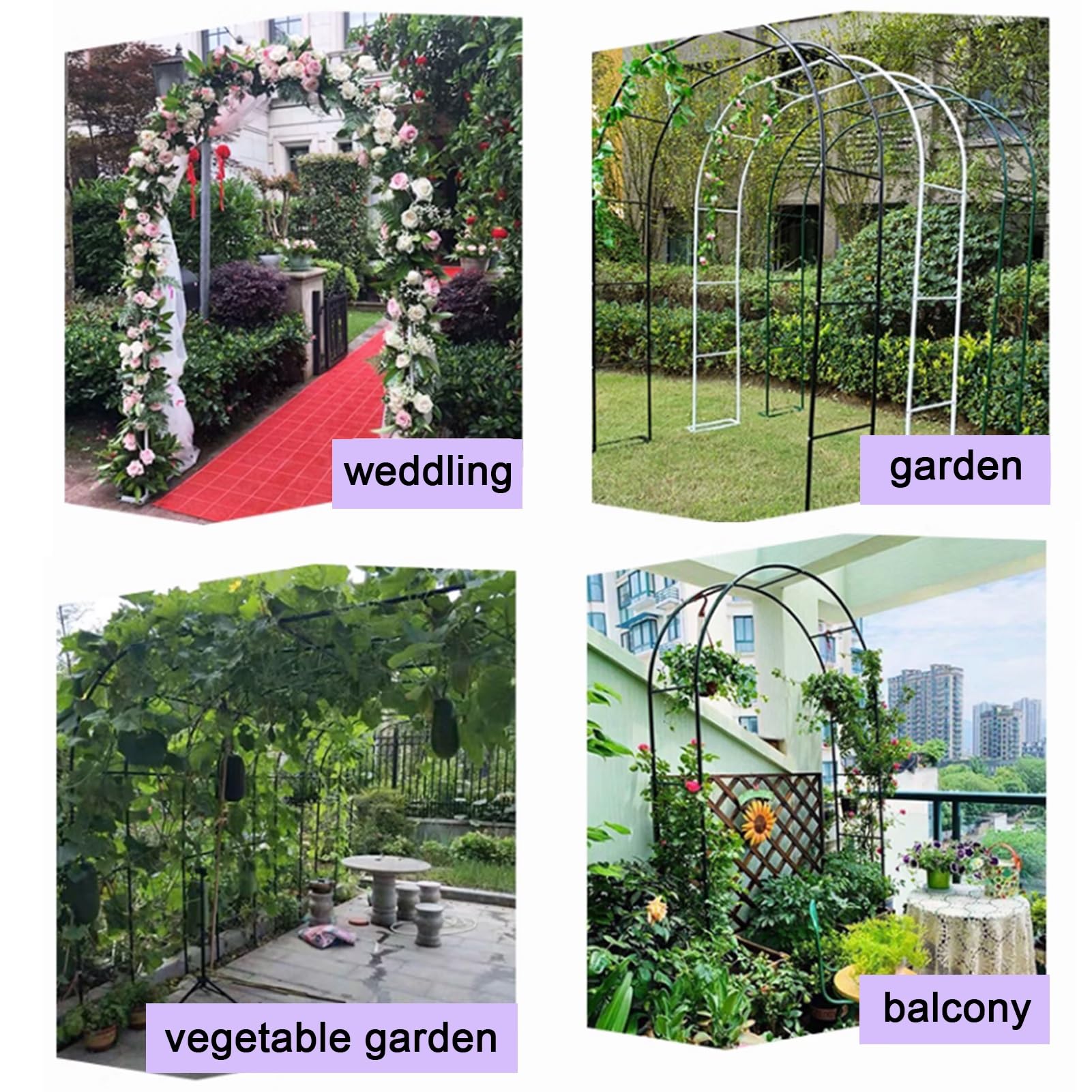 aus Eisen Metall Garten für Weinreben Hochzeit Deko Pflanzenschutz Hinterhof Gartendekoration L280xH220x25cm Schwarz