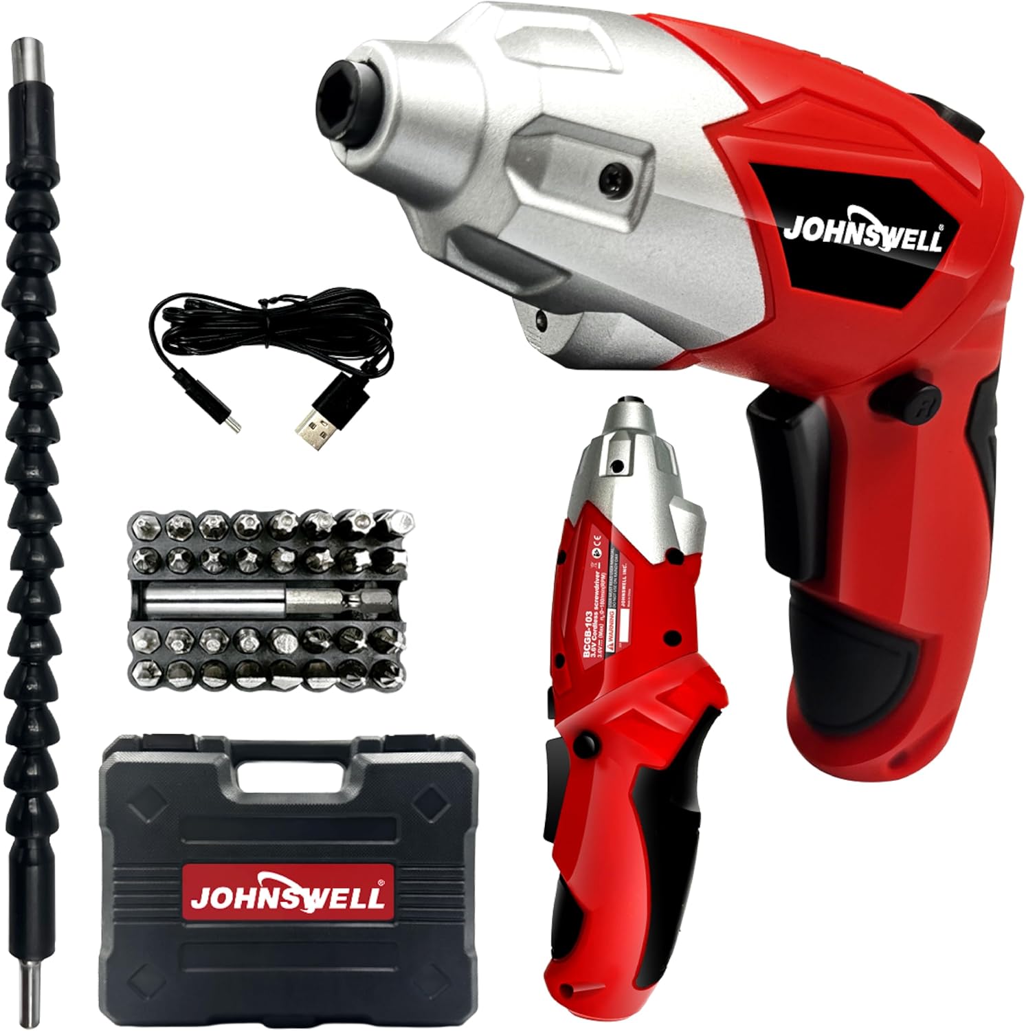 3.6V (RED) CORDLESS SCREWDRIVER 32+1pc USB Small Power Screwdriver Set.