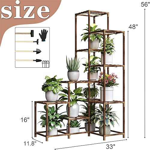 Miniatura 5 de HOMKIRT - Soporte de plantas de esquina con luces de crecimiento, estantería alta de 14 niveles para plantas de interiores y exteriores, estante de
