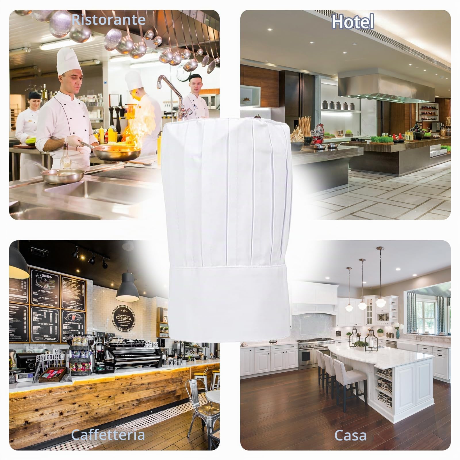 VPB Cappello Da Chef Unisex Regolabile Per Barbecue Cucina Ristorante Feste Da Forno Casa Scolastico Bianco