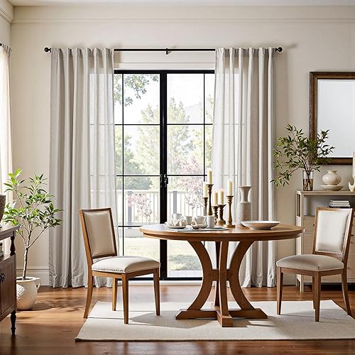 Miniatura 2 de Jinchan Cortinas de lino, 50 pulgadas de ancho x 90 de largo, con bolsillo de cortinero trasero, filtran la luz, para sala, casa de granja,