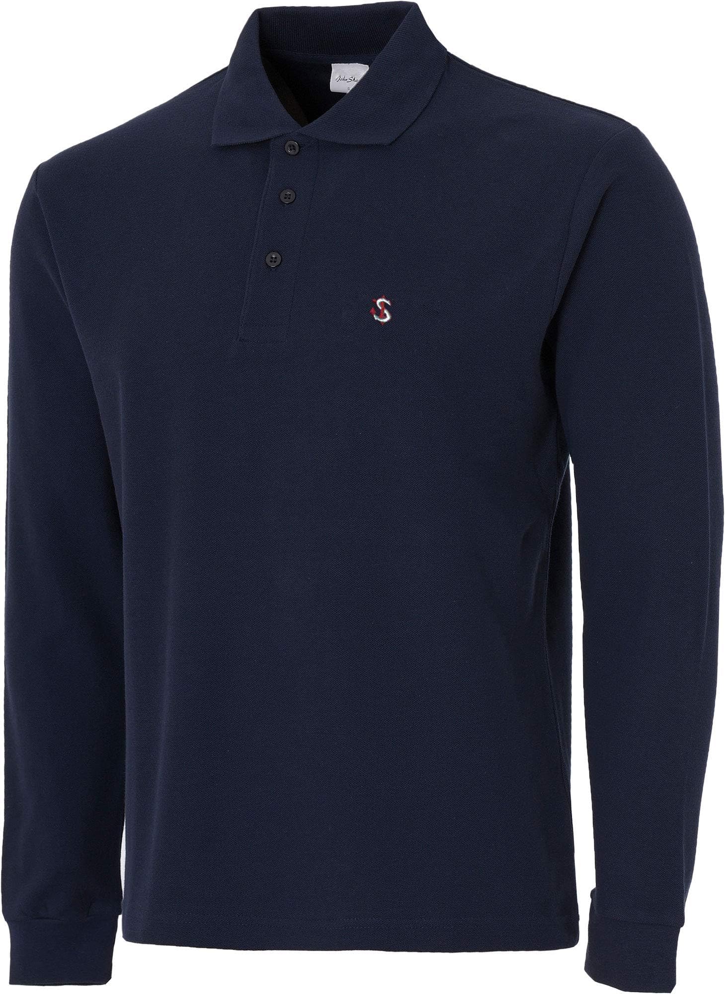 John Shark Long Sleeve Polo Shirts for Men Designer Neck Tops Grey Black Navy