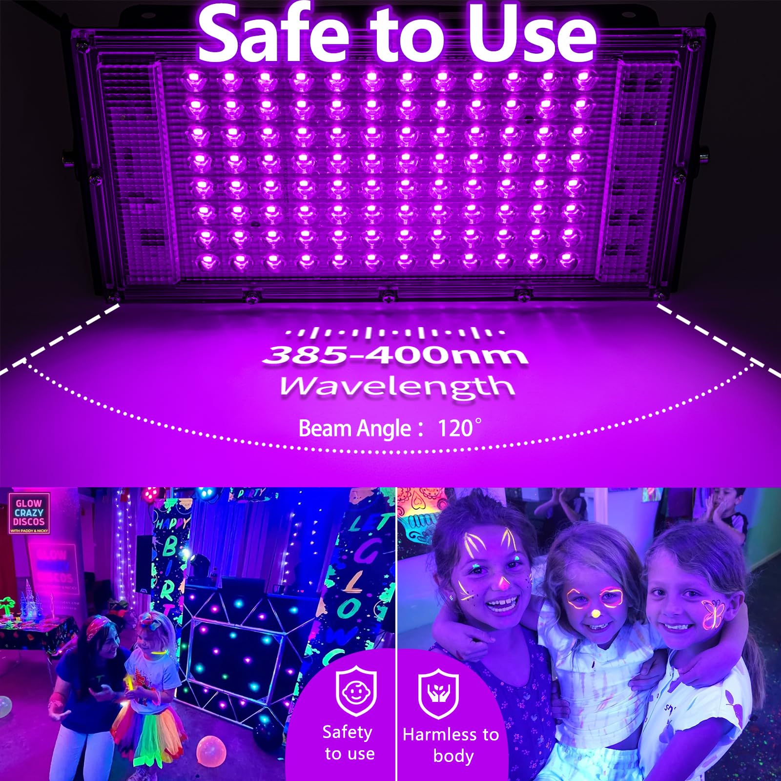 Akpgf 2 Pack 100W Black Light, LED Blacklight with US Plug and Switch, Black Lights for Glow None Party, Halloween,Body Painting,Fluorescent Painting and Tapestry