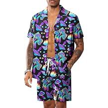 LecGee Mens 2 Piece Hawaiian Short Set Floral Button Down Shirt and Beach Shorts Summer Vacation Outfits for Men