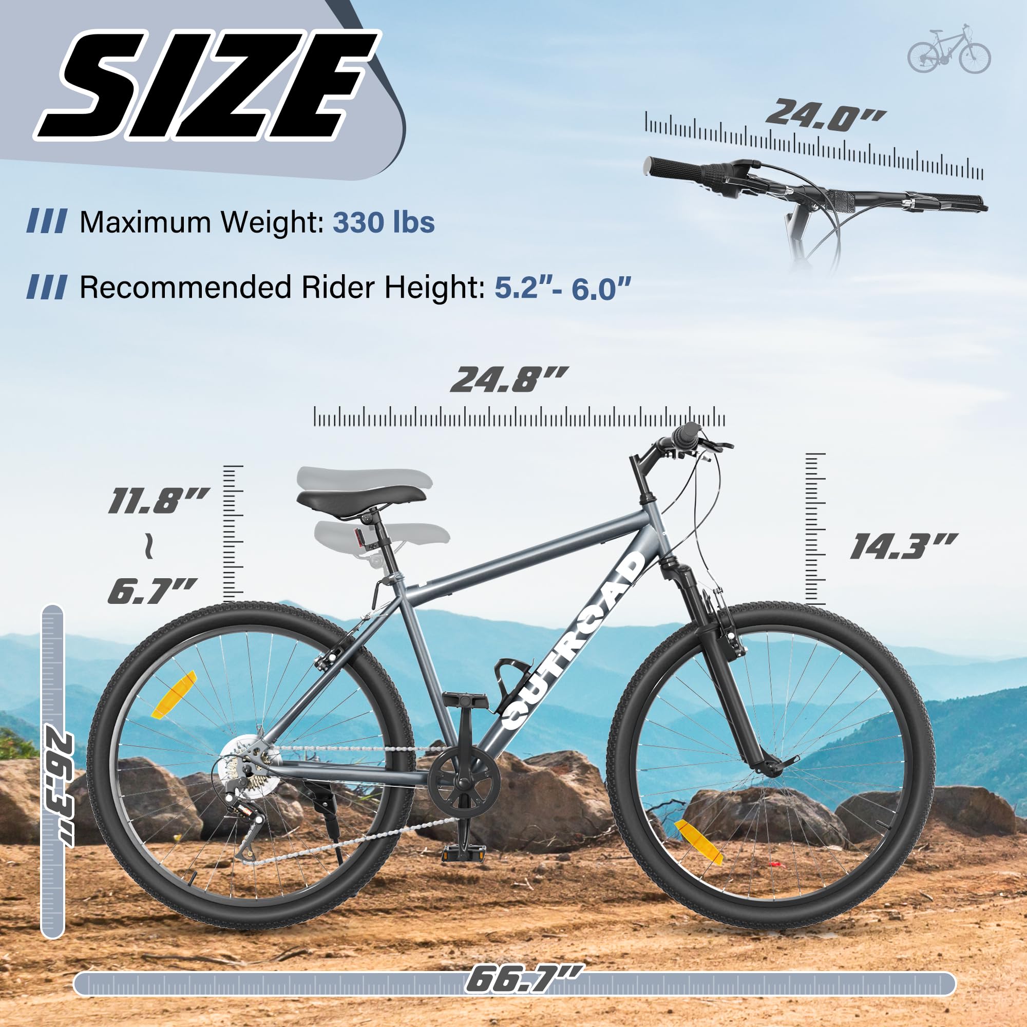 Betterland 26 Inch Mountain Bike, 7-Speed Adult Bike with Dual V Brakes, Outdoor Cycling Bike with High Carbon Steel Frame and Front Suspension, Adjustable Ergonomic Seat for Bicycle