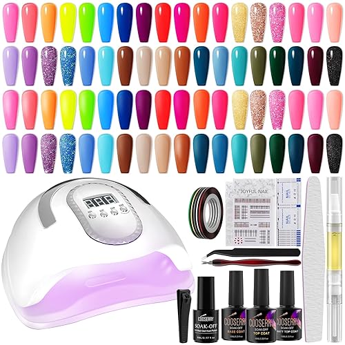 Kit de esmalte de uñas de gel de 36 colores con luz UV, kit de esmalte de uñas de gel macarrón con base y capa superior brillante mate, kit de