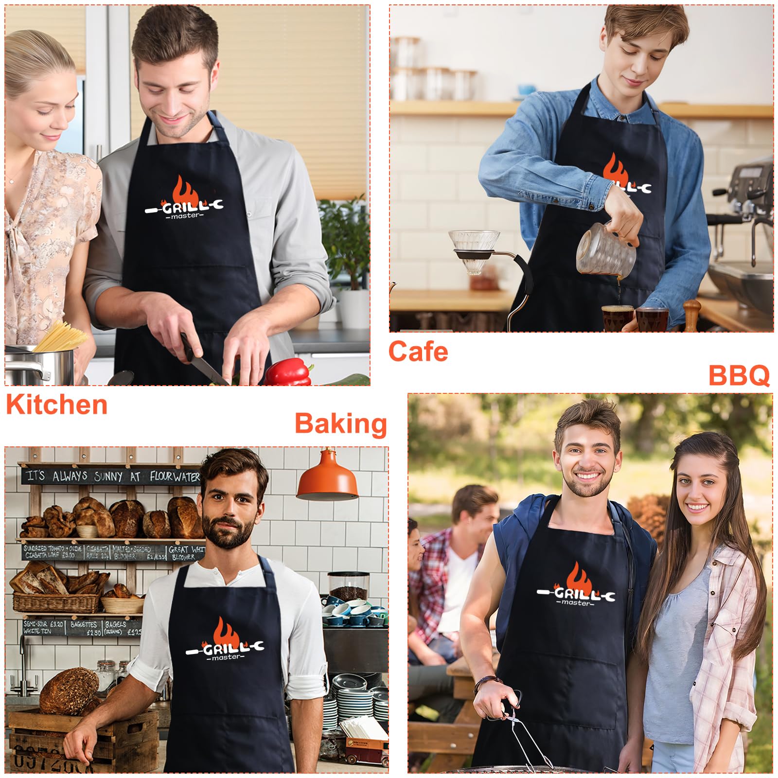 Mordx Bib Apron,Unisex Black Aprons Adjustable Washable,with 2 Pockets for Kitchen Crafting BBQ Drawing (Grillmaster 1) - Image 4