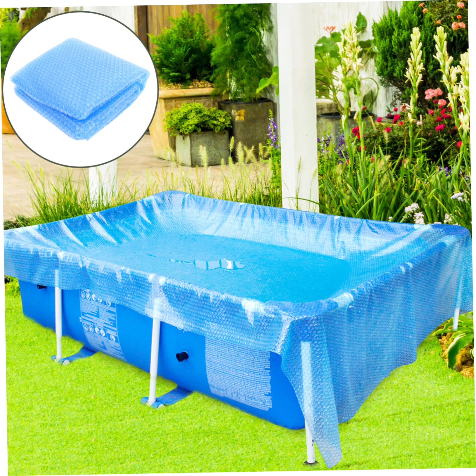 Cubierta Rectangular para Piscina Inflable Pequeña Azul, y Fácil de Transportar, Hecha de PE para Aislamiento Térmico y Protección del Agua