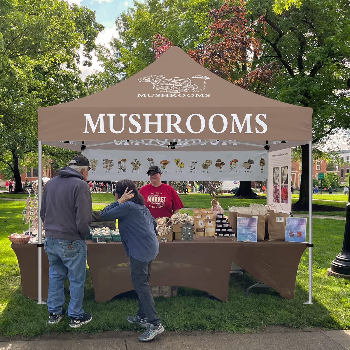 Mushroom Tent, Heavy Duty Outdoor Canopy Tent 10x10, Mushroom Concession Tent for Farmers Market Mushroom Stall Pop Up Canopy with Stake Kit and Roller Bag(1 Wall) : Toys & Games