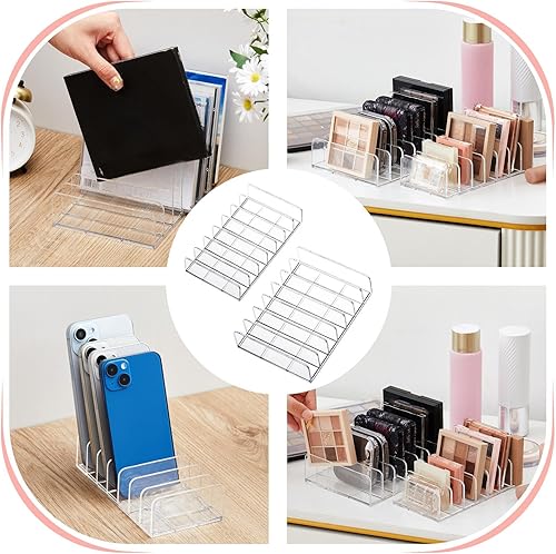 Miniatura 6 de Leinuosen Paquete de 4 organizadores de maquillaje divididos de 7 secciones para paleta de sombras de ojos y lápiz labial, organizador de paleta de