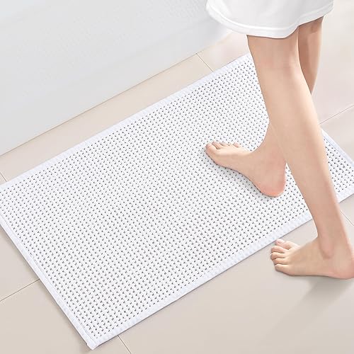 Alfombra de baño fina blanca, 16 x 24 pulgadas, lavable antideslizante para baño