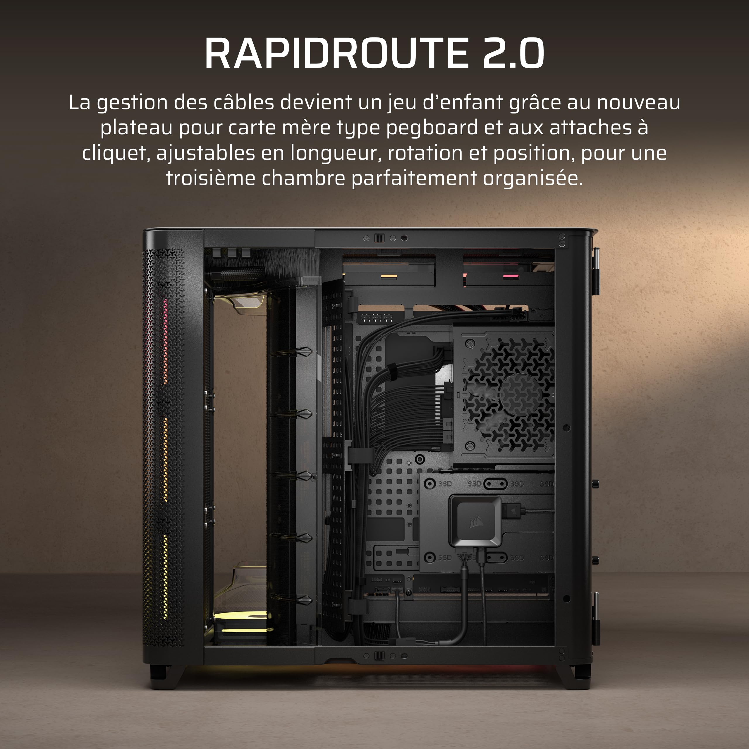 CORSAIR AIR 5400 LX-R RGB iCUE Link Boîtier PC Triple Chambre – Noir | 3x Ventilateurs RGB LX-R Inclus, Panoramique, Chambre Isolée pour AIO 360mm, Compatible Mères À Connexion Inversée
