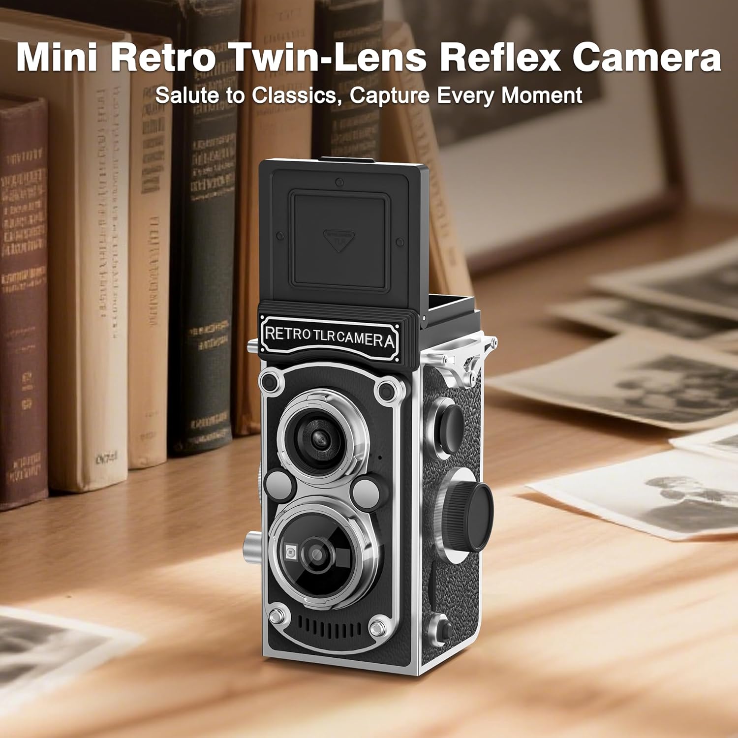 Mini Retro TLR Digital Camera, Portable 24MP 1080P FHD Vintage Point and Shoot Pocket Travel Camera with Twin Lens, Autofocus, 16X Digital Zoom, 16GB Card, for Beginners, Teens & Adults - Black