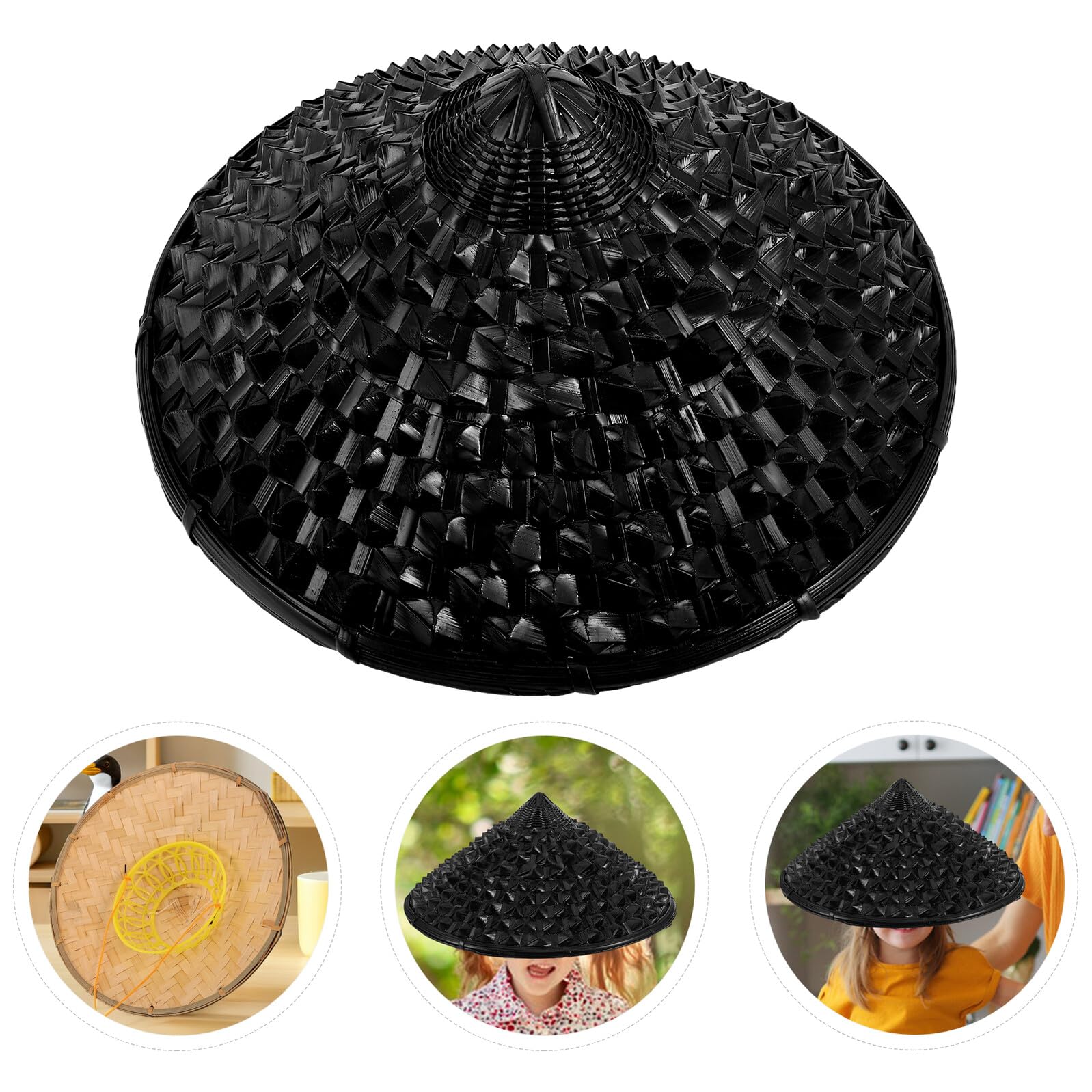 TEHAUX Samurai Japanische Ananas Konische Ananas Japanischer Bambus Samurai Hut Cosplay Kegelhut Reishut Für Bauern Gewebter Schwarz