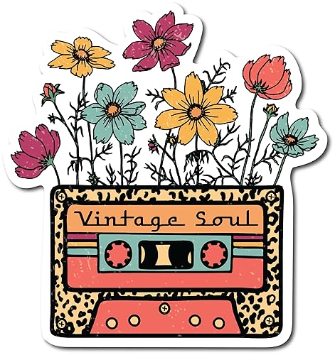 Cinta de casete vintage de 4 pulgadas, impermeable, calcomanía de arte de flores, decoración de pared, groovy, hippie, flor de la paz, retro,