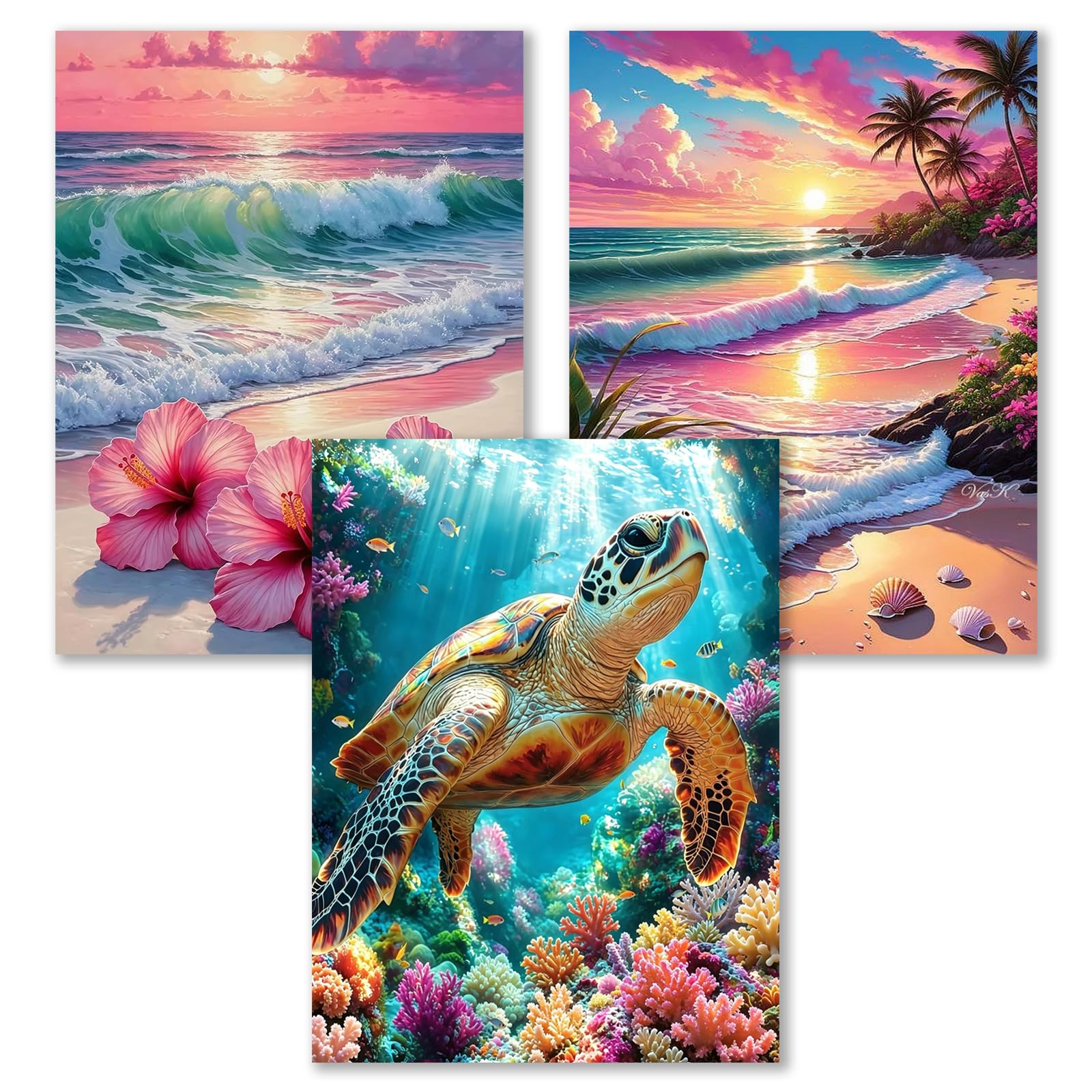 3 Pack Beach Paint by Numbers for Adults, DIY Painting Kits 12x16inch