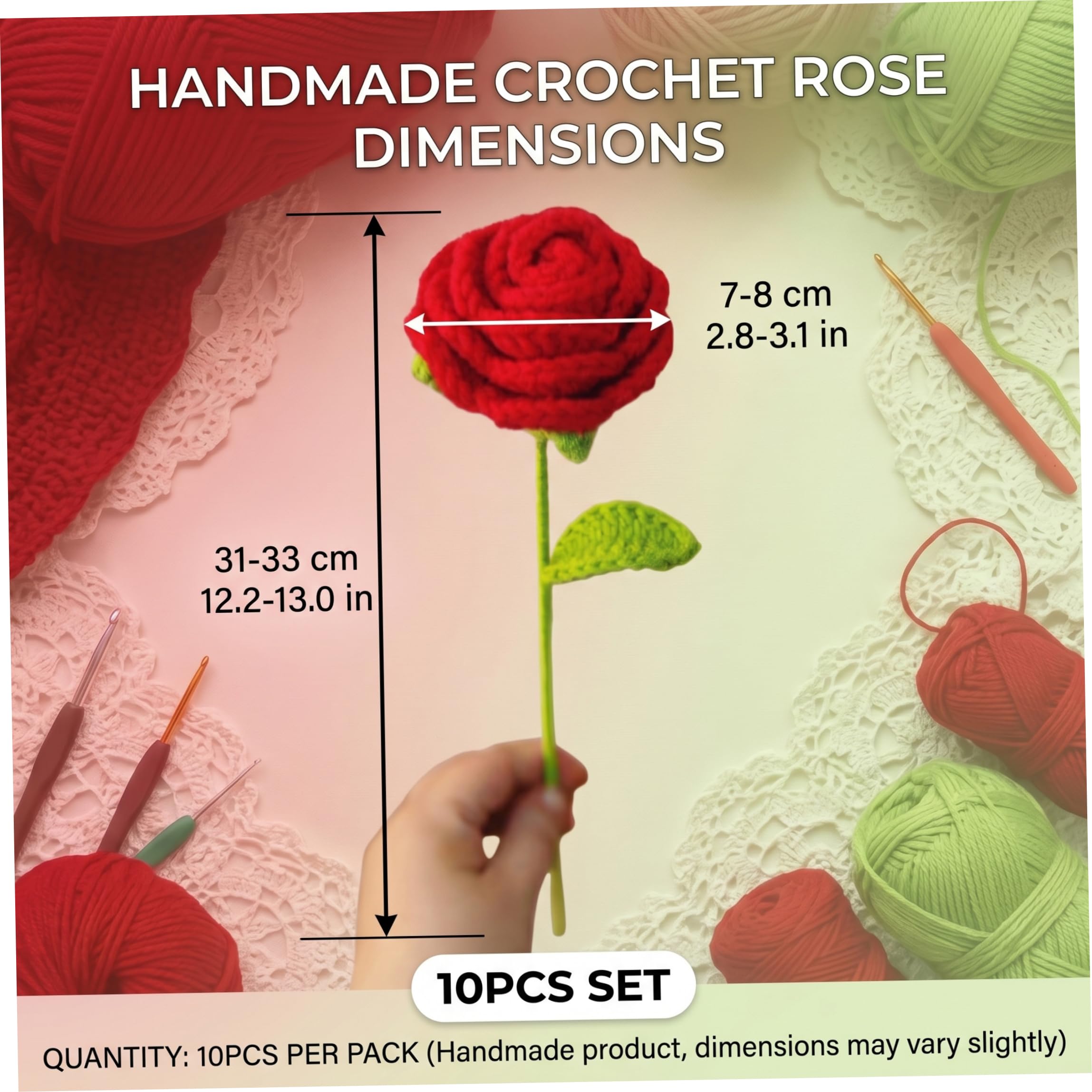Rosas de Ganchillo, 10 Uds., Ramo de Flores de Punto, Rosas Rojas de Lana Hechas a Mano, Belleza y Amor eternos, Ideal para mamá, Hermana, Amigas, Novia