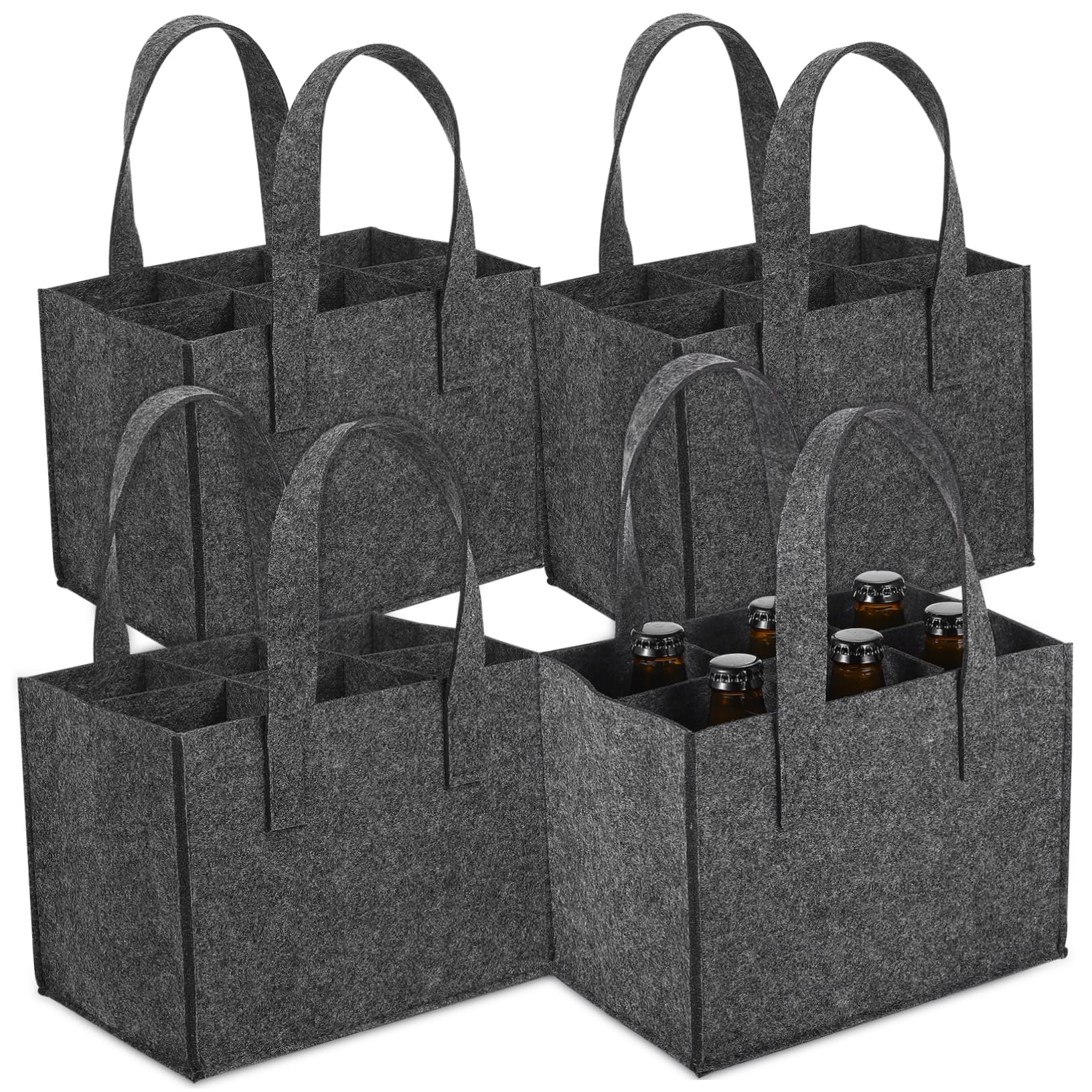 Weintasche für 6 Flaschen aus Filz 4 Stück mit Tragegriff | 24 X 16x16cm, Geeignet für Picknick und Einkauf, Mehrfach Verwendbar, Komfortabel zu Tragen