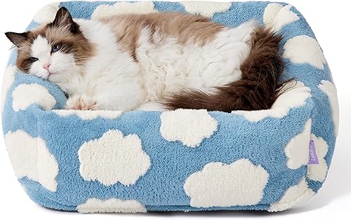 LE SURE Bonita cama para perros y gatos pequeños, camas lavables para cachorros, acogedor sofá ortopédico rectangular para mascotas con felpa