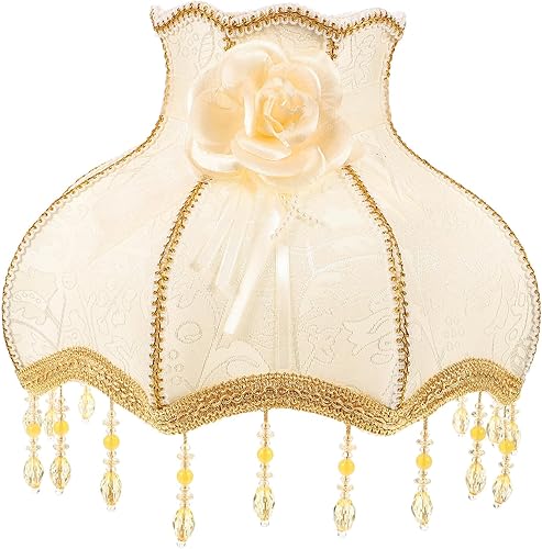 Uonlytech Pantalla de estilo europeo, pantalla floral vintage con borla de tela festoneada cúpula de repuesto para lámpara de mesa y luz de pie