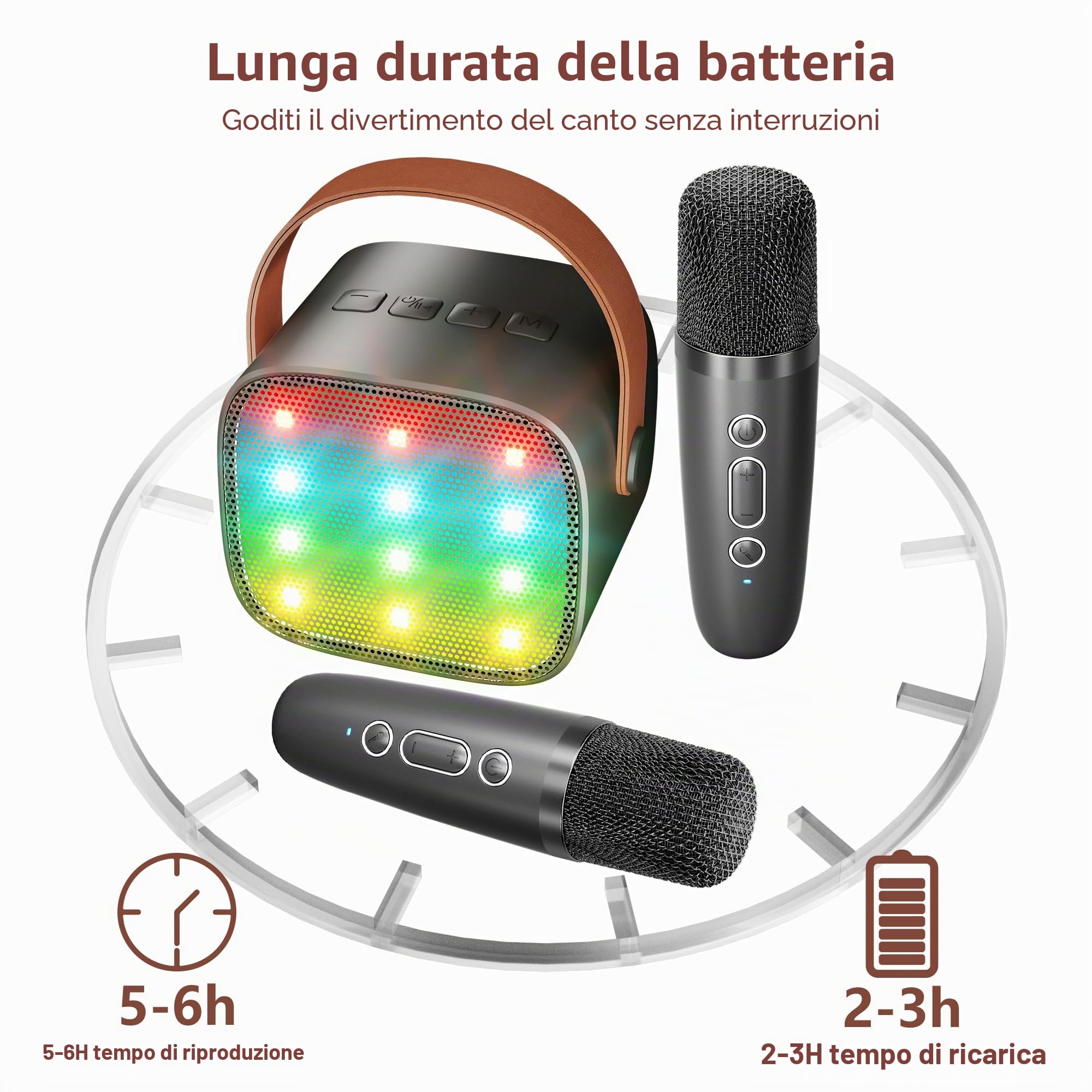 BONAOK Microfono Karaoke Giocattoli 2 Microfono, Caraoke Bluetooth per Bambini Adulti, Lettore Karaoke Portatile Microfono per Ricaricare, Giocattoli Elettronici per Bambini (Nero)…