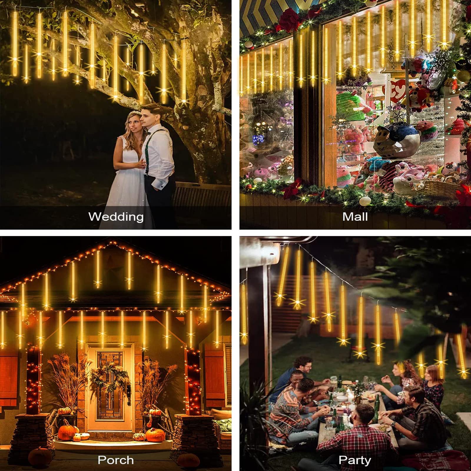 KINGCOO Solar Meteorschauer Regenlichter, Wasserdichte 30cm 10 Tube 360LEDs Schneefall Regentropfen Weihnachten Lichterketten für Hochzeit Party Garten Außen Innen Dekoration (Warmweiß)