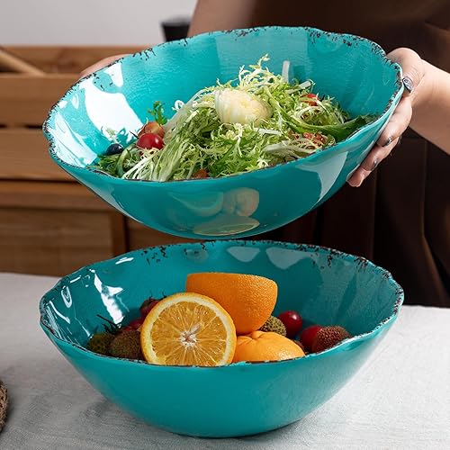 Miniatura 3 de LEHAHA Juego de cuencos de ensalada vintage de melamina, 2 tazones grandes de 130 onzas para pasta y cuencos para mezclar, 12 pulgadas resistentes a