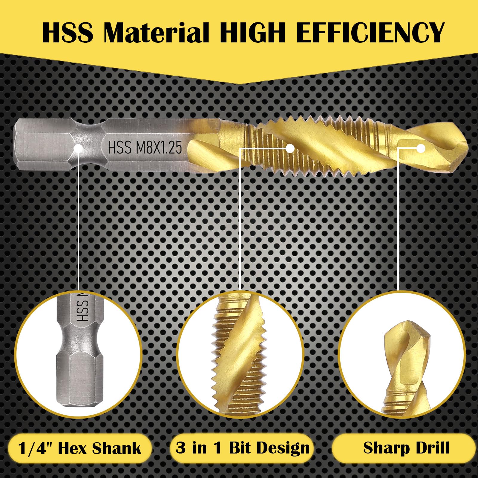 Combination Drill Tap & Tap Bit Set, 3-in-1 Titanium Coated Screw Tapping Bit Tool for Drilling, Tapping, Countersinking, with Quick-Change Adapter, 13Pcs SAE/Metric