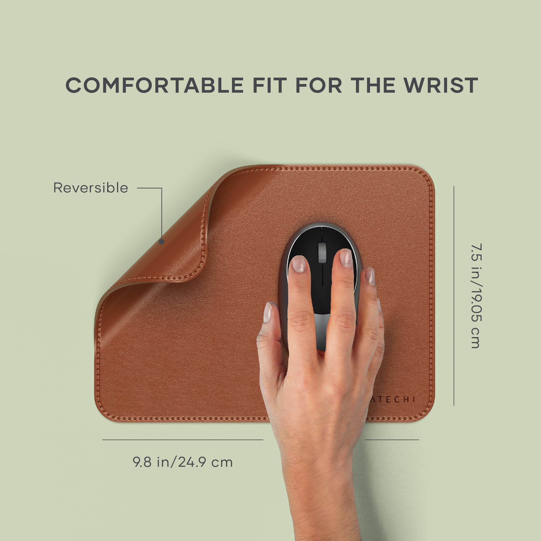 SATECHI Alfombrilla para Ratón 25 x 19 cm, Mouse Pad para Oficina y Hogar, Tapete Elegante, Reversible y Resistente a Arañazos - Material Premium (PU), Mousepad Marrón